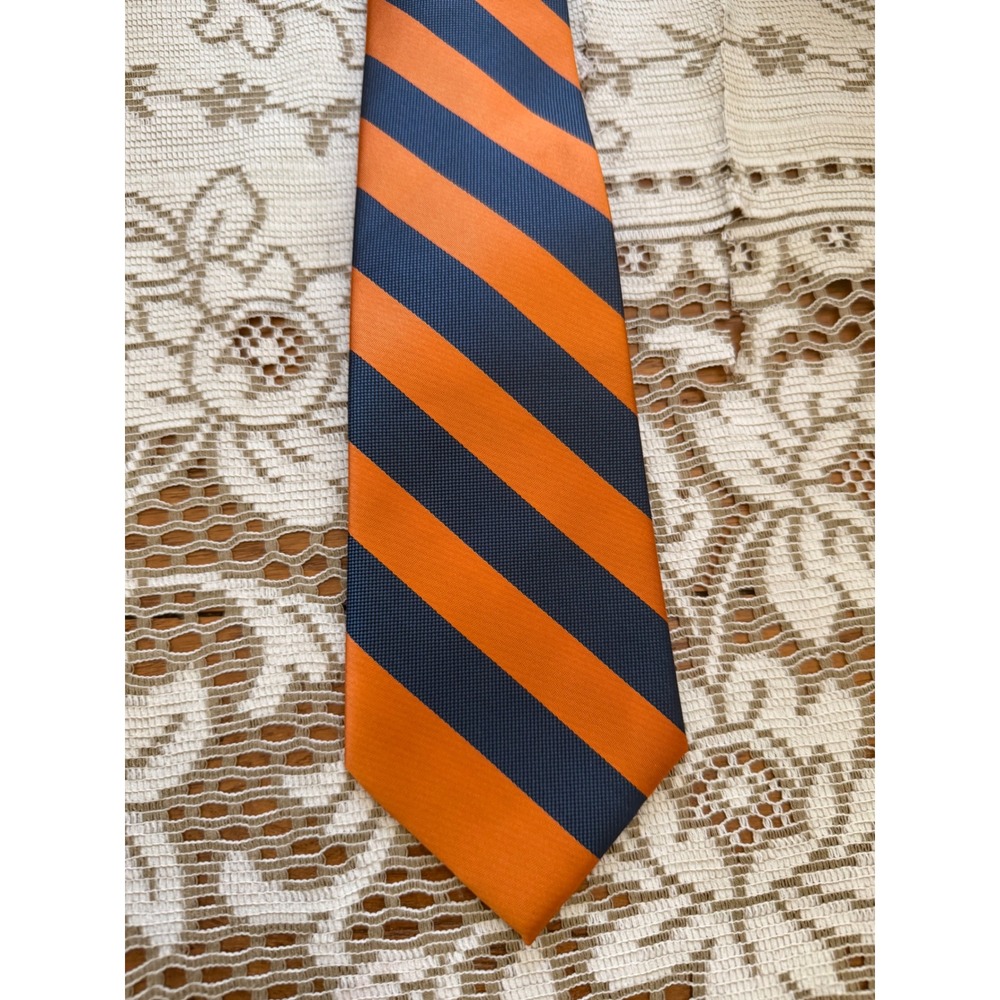 Jardine Collection Mens Striped Necktie Orange Navy Blue Woven Poly Tie NWT